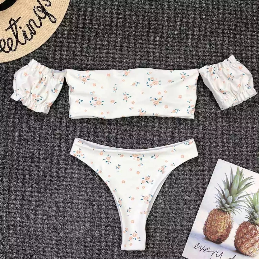Ivory Boho Off Shoulder Bandeau High Waist Bikini - Picture 7 of 9